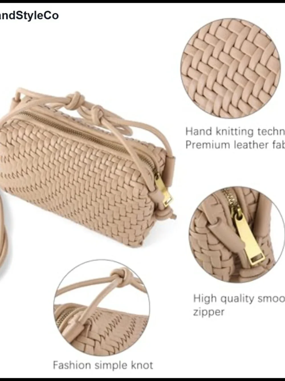 Woven Vegan Leather Crossbody Bag for Women, Handmade Purse